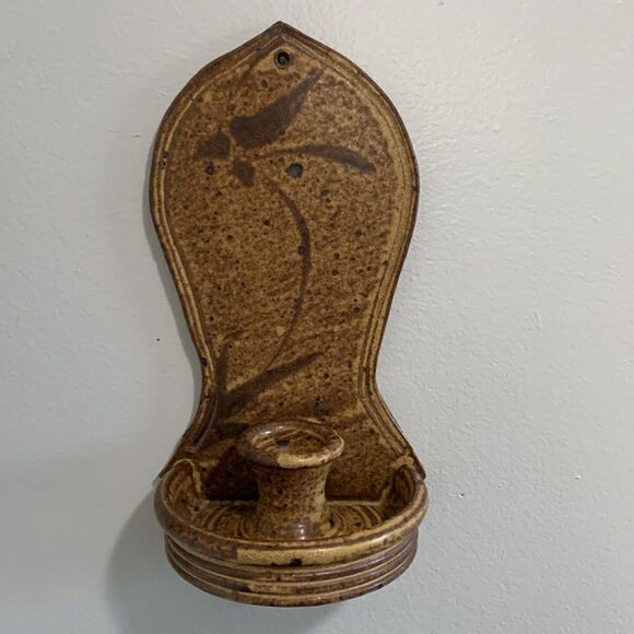 Handmade Artist Signed Stoneware Wall Taper Candle Wall Sconce Studio Pottery - Picture 3 of 17